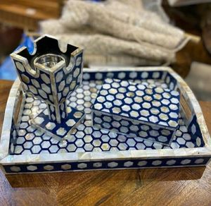 Récipient à bougies en bois poli de luxe fait à la main avec incrustation d'os pour les décorations de fête de mariage de Noël bougies en pot fabriquées - Product Image 3