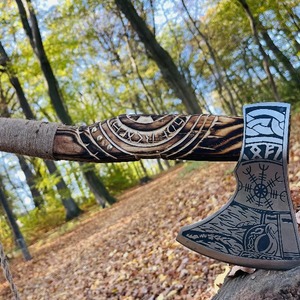 Handmade Custom High Carbon Steel Viking <b>Axe</b> with Ash <b>Wood</b> Handle Fine Leather Sheath Outdoor & Camping Grade for DIY Hatchet - Product Image 6