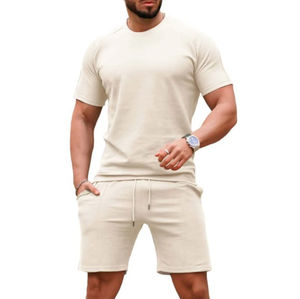 Conjunto de 2 piezas de estilo informal de verano para hombre con logotipo personalizado Camiseta de algodón transpirable de alta calidad Método de tejido de punto - Product Image 4