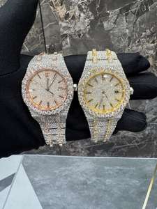 Montre pour homme en acier inoxydable, or rose, avec diamants en moissanite, élégante, mécanique, sportive, bracelet en verre, hip-hop, entièrement sertie - Product Image 5