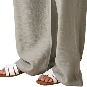 Pantalon décontracté pour femme en tissu tissé vert sauge clair, coupe décontractée, jambe large, style mode, doux, pour le quotidien - Product Image 6