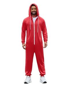 Combinaison pour homme, barboteuse, pantalon de survêtement à capuche avec cordon de serrage, fermeture éclair intégrale, une pièce, avec poches - Product Image 5