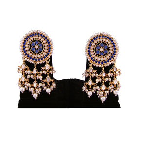 Ethnic Alloy Statement Chandelier Earrings Gold Plated Crystal Rhinestone Bead Embellishment Geometric Design Durable Metal Base - Product Image 2