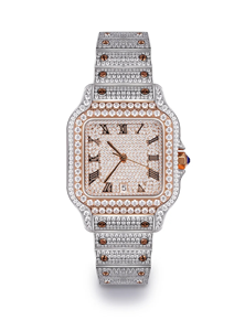 Montre en acier inoxydable plaqué or 14 carats avec moissanite bicolore glacée - Product Image 6