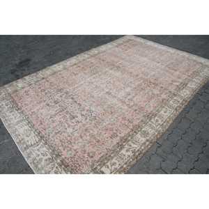 Tapis turc vintage, tapis de 6,6 x 10,6 pieds, tapis patchwork rose et gris - Product Image 3