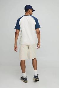 T-shirt à manches courtes raglan bleu marine pour hommes, bicolore, décontracté, col rond, coupe classique, classique - Product Image 3