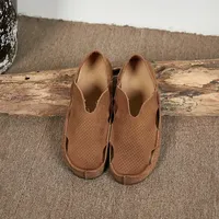 Mocassins perforés à enfiler en cuir de vachette grainé nubuck, chaussures décontractées toutes saisons