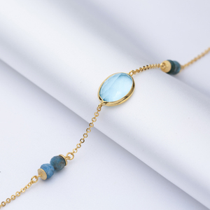 Aguamarina cuarzo oro bisel ovalado venta al por mayor hecho a mano Theia plata Pulsera joyería 925 joyería de ley - Product Image 4