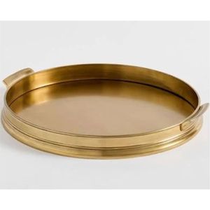 Bandeja Redonda de Aluminio Texturizado Hecha a Mano, Bandeja Decorativa de Metal Dorado con Asas Laterales, Duradera para Hostelería y Catering - Product Image 2