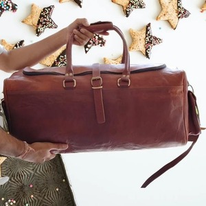 Grand sac polochon vintage unisexe en cuir véritable fait à la main Weekender voyage Logo personnalisé extensible garçons d'honneur cadeau motif bonbon - Product Image 4