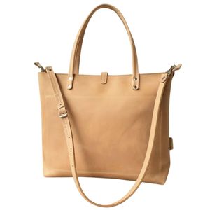 Sac pour ordinateur portable en cuir XXL beige camel unisexe, sac fourre-tout de luxe en cuir véritable avec poche zippée supérieure, cuir pleine fleur léger - Product Image 1