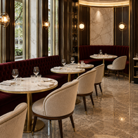 Mobilier d'hôtellerie, ensemble de salle à manger moderne et luxueux, banquette rembourrée, table ronde et chaises pour restaurant