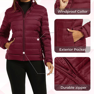 Producto ligero, ropa regular, manga larga, alta calidad, cremallera frontal, cuello levantado, chaqueta acolchada transpirable para mujer - Product Image 3
