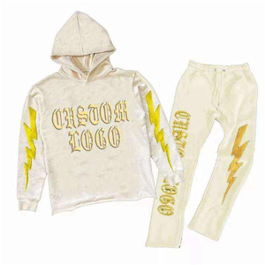 2024 personalizado Puff estampado polar Jogger chándal conjunto de chándal pantalones de chándal traje Raw Hem Sudadera con capucha y pantalones de chándal conjunto de hombres - Product Image 1