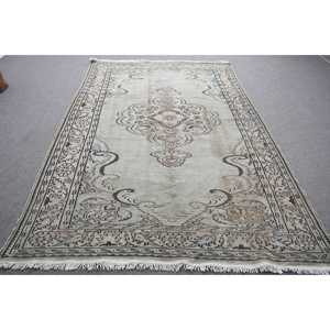 พรมวินเทจขนาด 5.6x9 ฟุต, พรมตุรกีขนาดใหญ่, พรมลายดอกไม้สีเบจน้ำตาล - Product Image 1