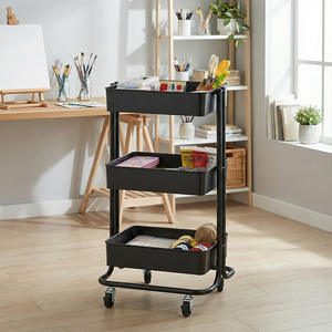 Carrito de Cocina Móvil Moderno con Ruedas, 2 Cajones y 3 Estantes, Construcción Metálica, Modelo BC368 - Taiwán - Product Image 2