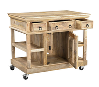 Table de travail de cuisine moderne VANDANA INTERNATIONAL sur roulettes avec chariot îlot rustique en bois de manguier