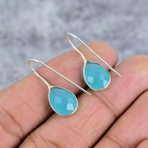 ต่างหูลวดพลอยคาลซิโดนีทำจากเงินสเตอลิง925ต่างหูลวดอัญมณีอินเทรนด์ของขวัญแต่งงานสำหรับผู้หญิง - Product Image 4