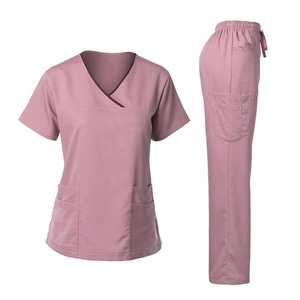 Venta al por mayor tejido elástico Spandex V cuello mujeres conjunto Jogger pantalón médico enfermería salón dental Hospital uniforme - Product Image 5