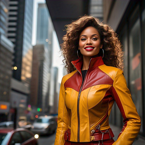 แจ็คเก็ตหนังสไตล์นักขี่จักรยานสำหรับผู้หญิงเสื้อโค้ทหนังสีเหลืองแบบมืออาชีพเสื้อแจ็คเก็ตหนังแกะทรงสลิมฟิตสำหรับผู้หญิง - Product Image 4