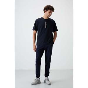 เสื้อยืดผู้ชายพิมพ์ลายทรงโอเวอร์ไซส์ผ้าฝ้ายเนื้อหนาสีกรมท่า - 88366 - สีกรมท่า - Product Image 3