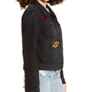 Chaqueta vaquera personalizada con bordado a mano y broches prendas de vestir exteriores para marcas de moda Material de lona de algodón tejido - Product Image 3