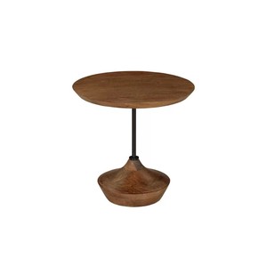 Ensemble de 2 tables d'appoint en marbre et bois, finition marron moderne, pour café et repas - Utilisation en chambre et en hôtel - Product Image 2