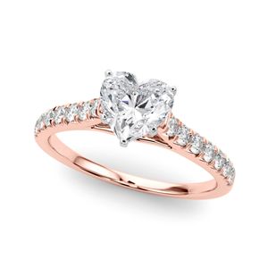 Solitario de diamante de corte de corazón con acentos anillo de compromiso para ella/mujer - Product Image 1
