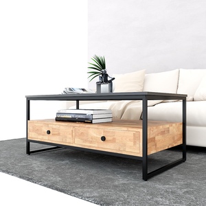 Two-Tiered Minimalist Living Room Furniture 110x60x47cm <b>Sofa</b> <b>Table</b> Durable Rubber Wood Drawers Entry Storage Features-TT68140 - Product Image 2