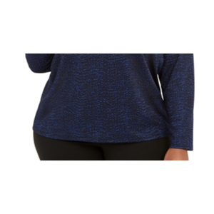 Top plissettato stampato Michael Kors da donna, taglie forti XXL, in chiffon blu, con collo alto e decorazioni a bottoni, stile western, corto - Product Image 6