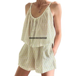 Ensemble de pyjama en coton respirant pour femmes, motif floral estival, à bretelles fines, ajusté, pour le printemps/été - Product Image 5