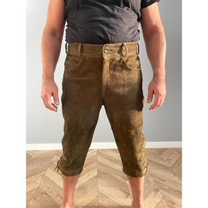 Shorts Lederhosen traditionnels en cuir marron, fermeture à cordon, taille mi-haute, motif uni vintage, séchage rapide, style décontracté - Product Image 1