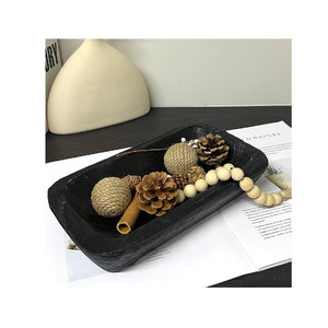 Bol à pâte décoratif en bois poli de luxe articles décoratifs assiette de service à salade motif végétal écologique - Product Image 6