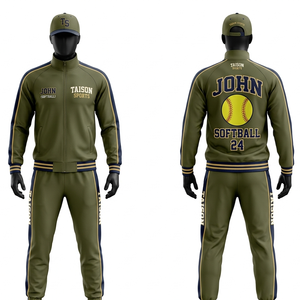 Premium 280 GSM polyester interlock softball <b>tracksuit</b> navy <b>white</b> panel design custom heat transfer logo embroidery - Product Image 5