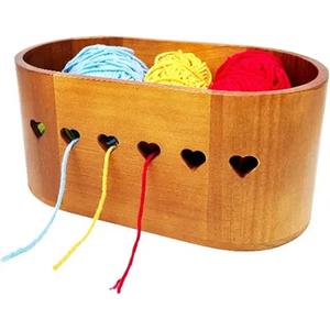 Cuenco de hilo de madera grande hecho a mano, organizador de ganchillo y tejido con accesorios de ganchillo para costura y regalo - Product Image 5