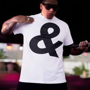 T-shirt con simbolo Ampersand, bianca, girocollo grande, design promozionale unisex - Product Image 3