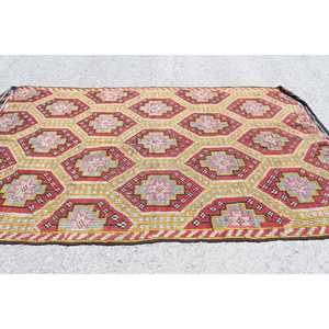 Grand tapis turc vintage 5,6x9,7 pieds, tapis en laine rouge et jaune uni - Product Image 3