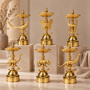 Cachimba de Mesa de Latón Macizo con Formas de Animales, Pipa de Shisha Decorativa de Lujo con Bandeja Ornamentada y Diseño de Animales Esculpidos - Product Image 1
