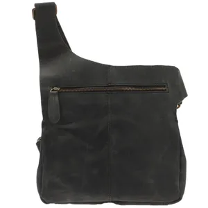 Bolso Cruzado de Cuero Genuino Gris Seguro para Mujer, Compartimento Frontal con Cremallera, Correa Ajustable, Decoración de Cadena Geométrica, Estilo Bohemio - Product Image 3