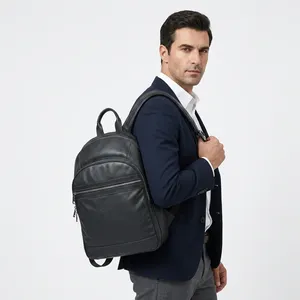 Sac à dos en cuir décontracté unisexe de haute qualité, fermeture éclair noire, sangle réglable, léger, résistant à l'eau, pour le travail et les voyages - Product Image 1