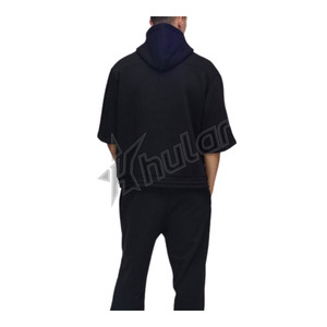 Noir quart de bras noir polaire à capuche personnalisé brodé polaire bouffée impression décontracté hiver hommes lettre sweats à capuche - Product Image 3