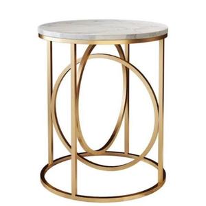 โต๊ะข้างตกแต่งร้านอาหารดีไซน์โค้งมน ผลิตด้วยมือ พร้อมฐานโลหะเคลือบทอง หน้าโต๊ะกระจก สำหรับโรงแรม - Product Image 1