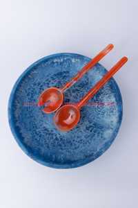 Cuerno y mango de resina Juego de servidores de ensalada Cuerno Juegos de cuchara y tenedor Cuerno Resina Aqua Swirl Usado en cocina y hotel por faizacraft - Product Image 2