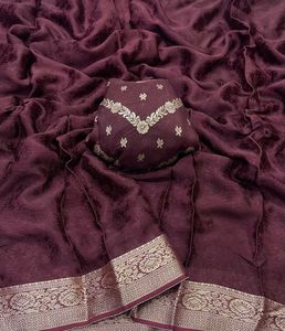 Dola Banarasi Soie Blouse Viscose Chinon Tissage Motif Saree Avec - Product Image 1