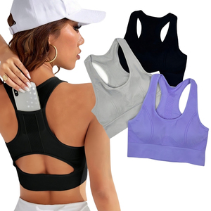 Soutien-gorge de sport sans couture à motif solide avec spandex et nylon Vêtements de fitness de haute qualité Soutien-gorge athlétique respirant à séchage rapide - Product Image 1
