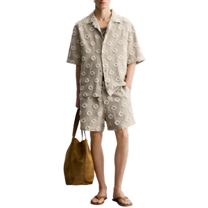 Short d'été décontracté pour hommes Pantalon à taille élastique brodé de fleurs Vêtements à la mode tissés respirants-Vente en gros - Product Image 5