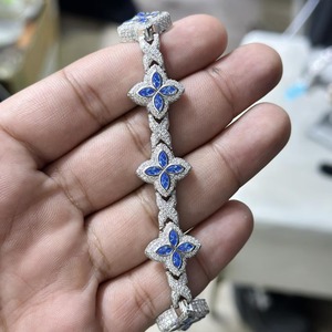 RB Gems Custom 925 Sterling Silver Romantic Style VVS Diamond Gemstone GIA Certified Bezel Set STAR Iced Cuban Charm Bracelet - Product Image 6