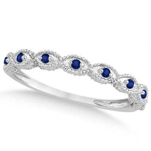 Conjunto nupcial vintage de oro blanco de 14k con diamante de 1.20ct y zafiro azul con perla de agua dulce como material principal - Product Image 1