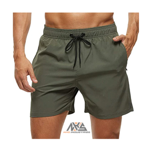 Short de plage taille moyenne à séchage rapide pour hommes, maillot de bain respirant avec poches zippées et doublure en maille non tissée à la taille élastique - Product Image 4