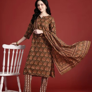 Mujeres motivos étnicos impreso puro algodón Kurta con pantalones y Dupatta indio Pakistán Salwar kameez traje - Product Image 1